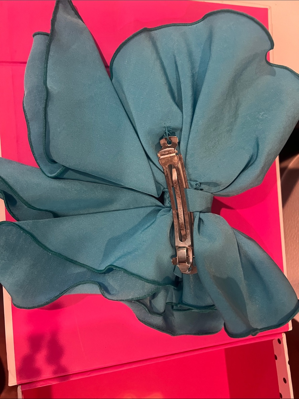 Turquoise Ruffled Bow Hair Accessory for Women - Picture 2 of 2